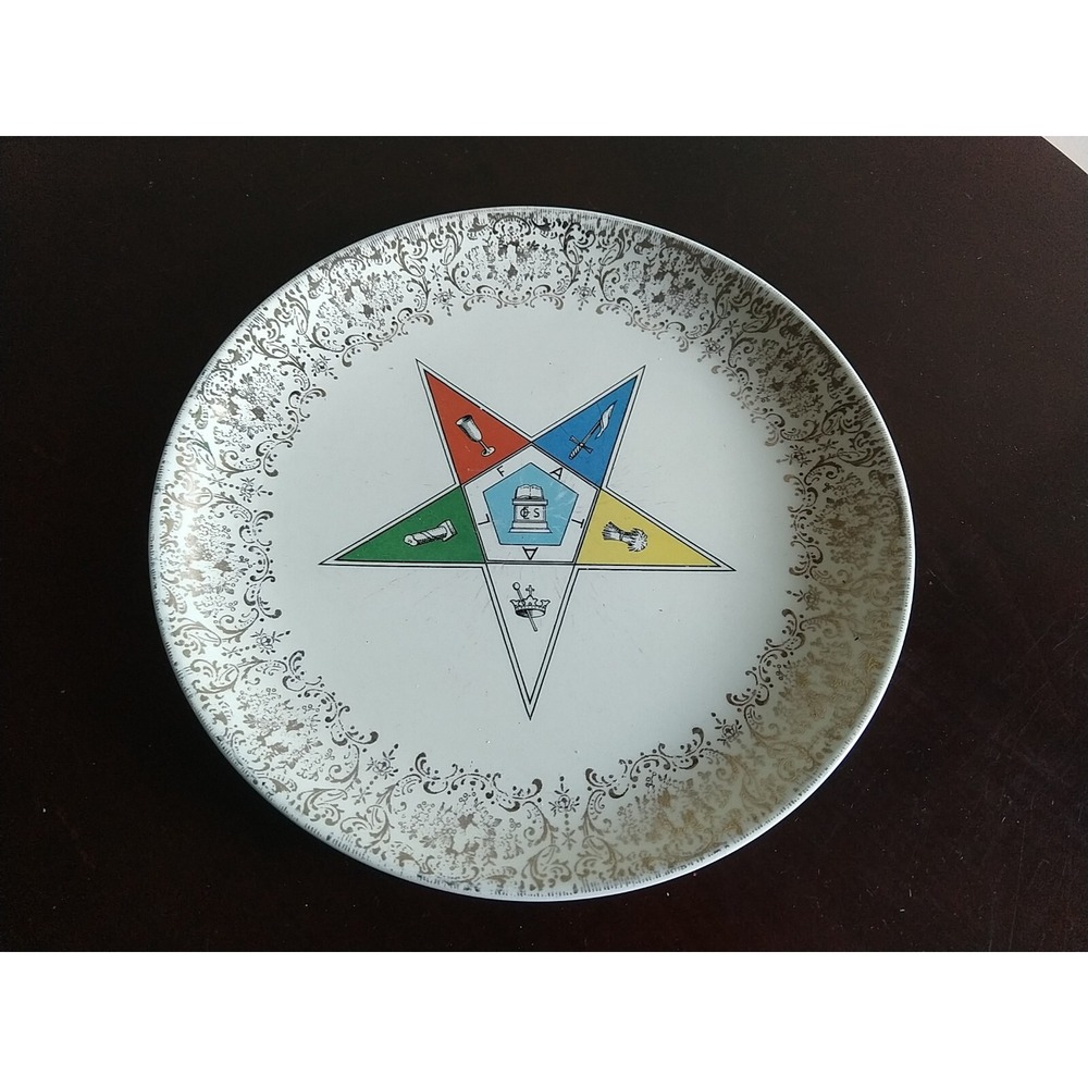 Order Of The Eastern Star 9" Ceramic Plate Color Pentagram Gold Masonic LFATA